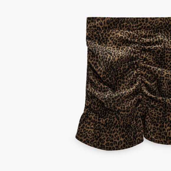NWT Zara brown animal print ruched mini skirt, M - Picture 4 of 6